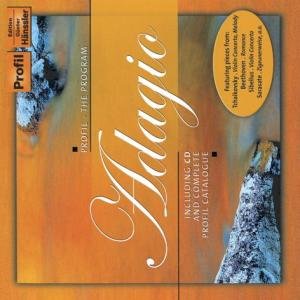 "CD cover with orange background, rocks in water, and 'Adagio' in white script."