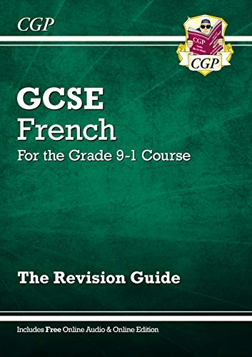 A green GCSE French revision guide cover with white text and a CGP logo.