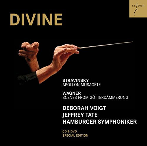 "CD cover with conductor's hands holding a baton against a black background."