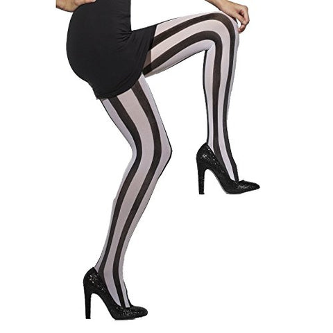 Fever Women’s Opaque Vertical Striped Tights, Black and White, One Size,5020570245491