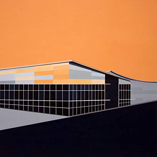 The alt text for the image is: "Album cover with orange, black, and gray geometric building design."