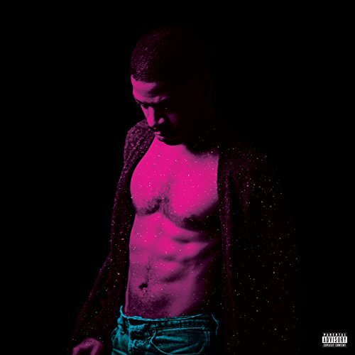 Kid Cudi album cover featuring a man with bare torso and open cardigan.