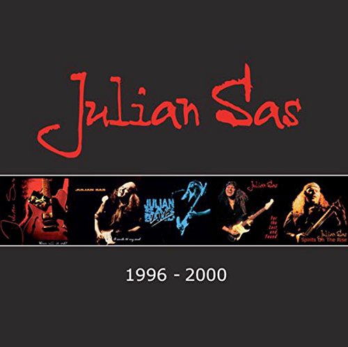 Julian Sas album cover with musician images on a dark background.