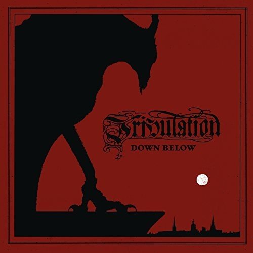 Red album cover with black silhouette of a horned figure and city skyline, with white moon.