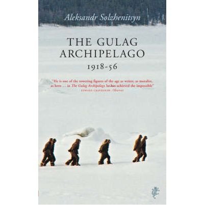The image shows the cover of "The Gulag Archipelago" book with prisoners in the snow.