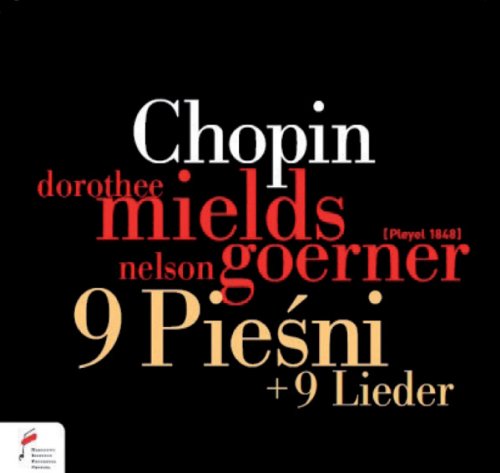 "Black CD cover with white, red, and gold typography featuring Chopin and artist names."