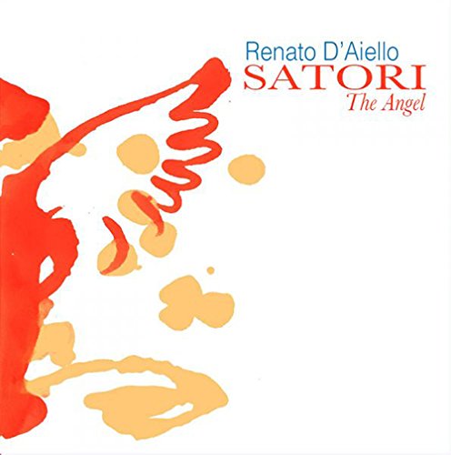 "Album cover with abstract red and yellow paint splatters on white background, titled Satori."