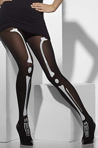Smiffys Opaque Tights with Skeleton Print - Black