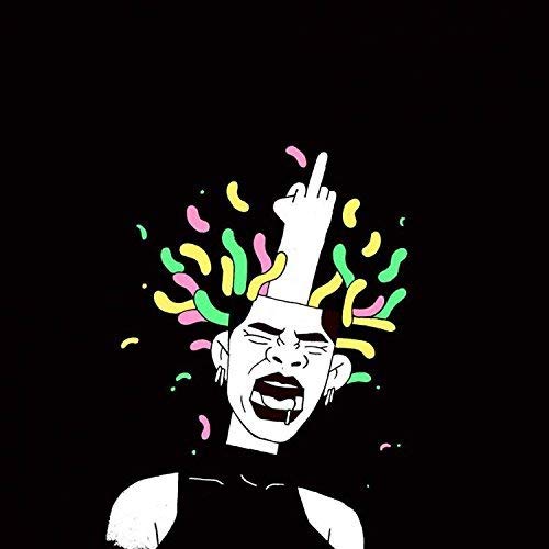 The image depicts a cartoon man with a middle finger raised, surrounded by colorful squiggles. For accessibility purposes, a suitable alt text could be: "Cartoon man with raised middle finger and colorful squiggles around his head."