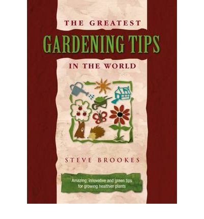 "Book cover with 'Gardening Tips' title, floral illustration, and red background."