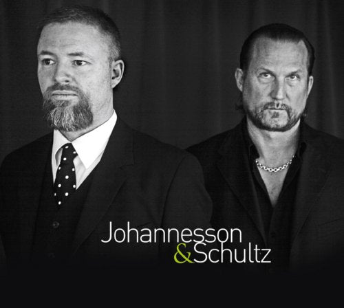 "Black and white CD cover featuring two men, with 'Johannesson & Schultz' text."