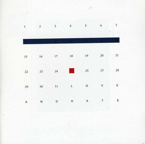 A calendar page highlighting the 25th with the text "LOVE AND HATE" below.