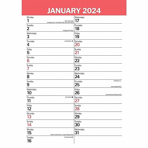 Red & Black Large Engagement Planner A3 Calendar 2024