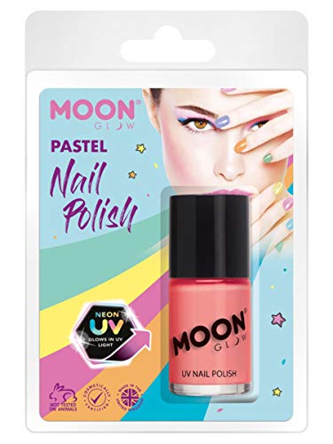 Smiffys Moon Glow Pastel Neon UV Nail Polish, Pastel Coral