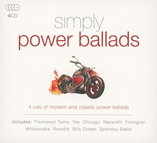 "CD cover with flaming motorcycle and red heart, titled 'Simply Power Ballads'."