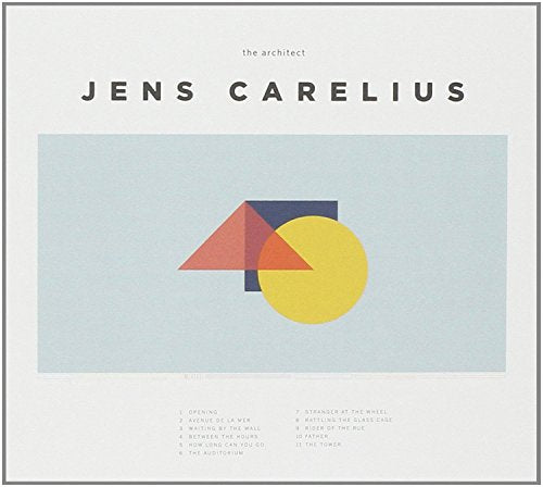 "Album cover with geometric shapes on a green background and artist's name."