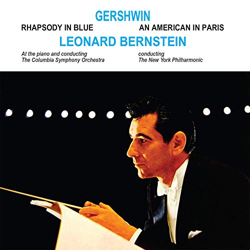 "CD cover featuring Leonard Bernstein conducting, with white text on a black background."