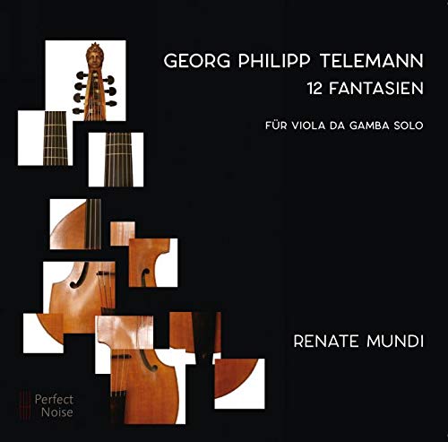 "CD cover with collage of viola da gamba parts on black background."