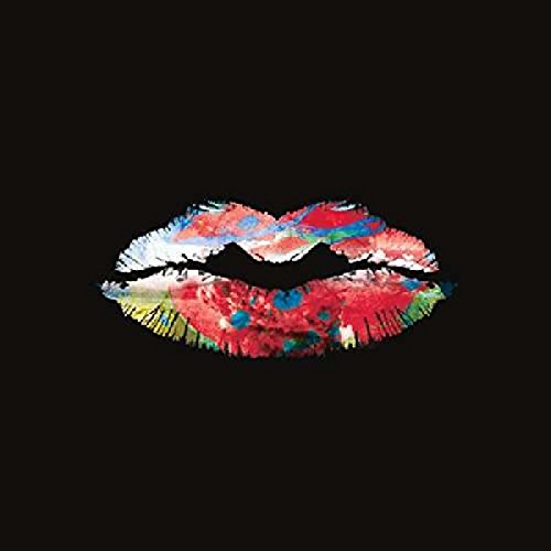 "CD cover featuring multicolored lipstick kiss mark on a black background."