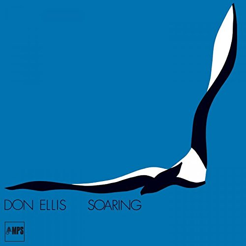 "Blue album cover with abstract white and black wavy lines, featuring 'Don Ellis Soaring' text."
