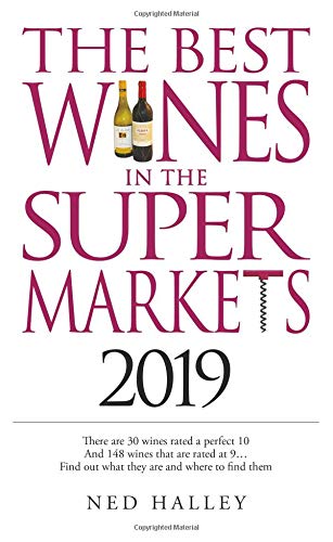 "Book cover with 'Best Wines in the Supermarket 2019' title and wine bottles illustration."