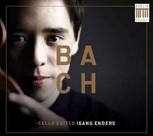 "CD cover featuring a man holding a cello with 'Bach' and 'Cello Suites' text."