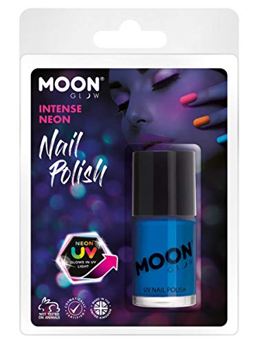 Smiffys Moon Glow Intense Neon UV Nail Polish, Neon Blue