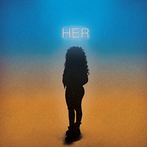 H.E.R. album cover: silhouette of a woman against a blue-orange gradient.
