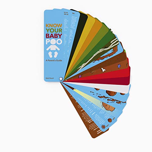 A fan of cards titled "Know Your Baby Poo" in various colors on a white background.