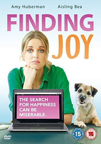 DVD cover for "Finding Joy" featuring a woman and dog beside a laptop.