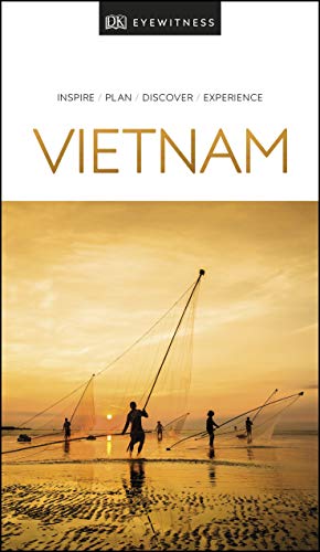 "Book cover with 'Vietnam' title, featuring fishermen on a beach at sunrise."