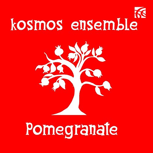 Red album cover with white pomegranate tree and text "Kosmos Ensemble Pomegranate".