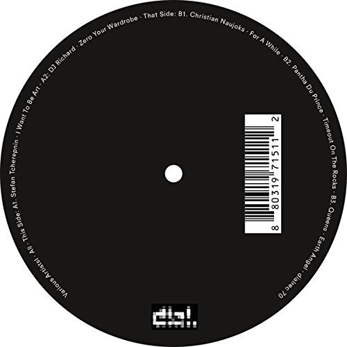 Black vinyl record with white text and barcode on a white background.