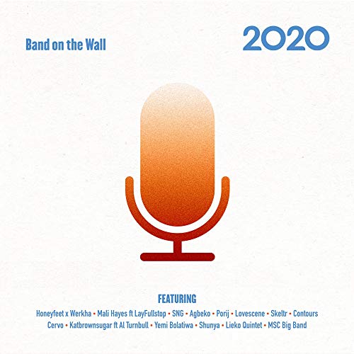 Album cover featuring a red microphone on a white background with blue text.