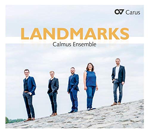 "CD cover featuring five musicians standing on a rocky outcrop, against a cloudy sky."
