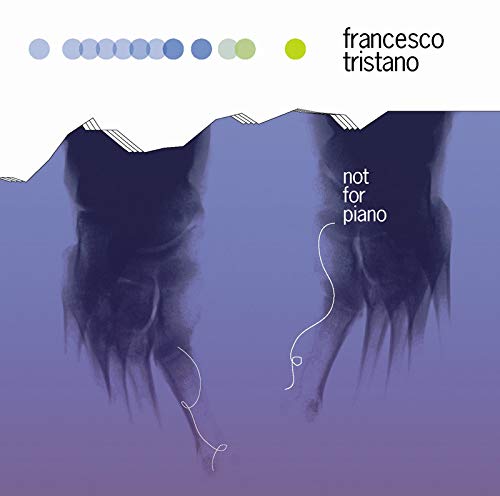 A vinyl record cover with a purple background and abstract piano leg images.