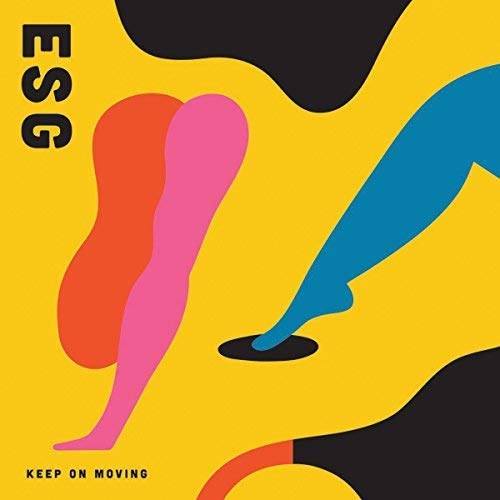 "CD album cover with abstract shapes and 'ESG' and 'Keep On Moving' text."