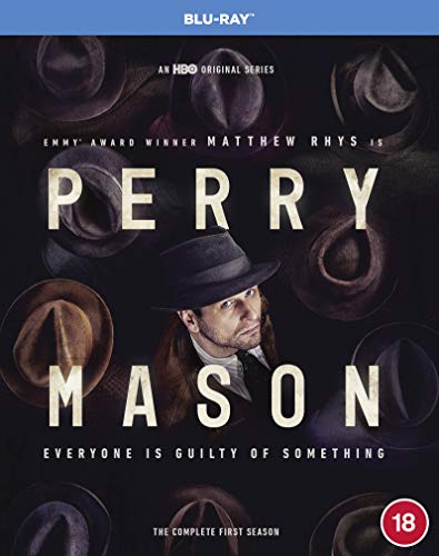 "Perry Mason" Blu-ray cover featuring Matthew Rhys in a fedora, surrounded by hats.