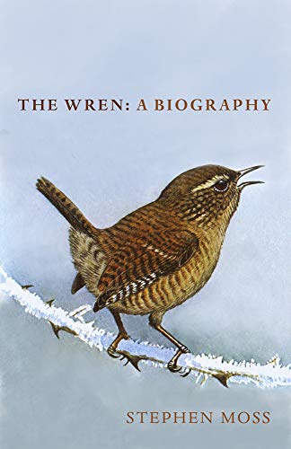 Book cover with brown wren perched on frosty branch, singing, against a grey background.