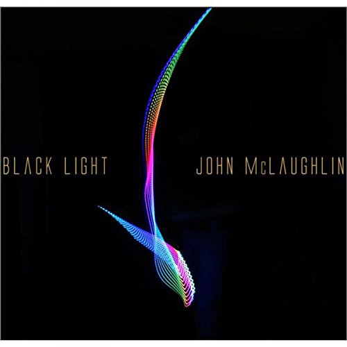 "Album cover with 'Black Light' and 'John McLaughlin' text, featuring a rainbow-colored curved line."