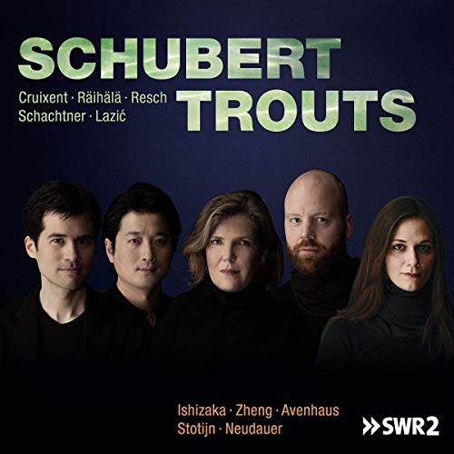 "CD cover featuring five musicians against a dark blue background with green title text."