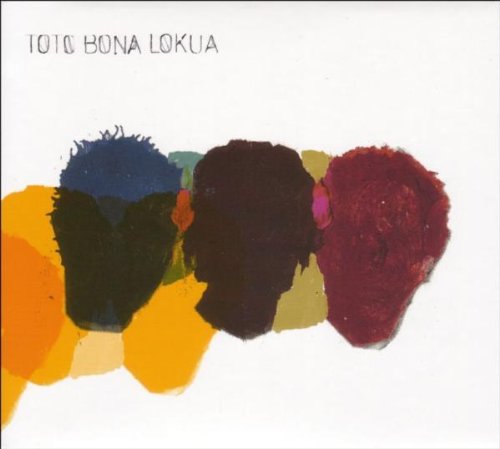 "Album cover with abstract colorful shapes and text 'Toto Bona Lokua' on a white background."
