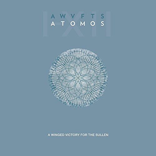"Album cover with grey background, white circular design, and text 'Atomos' and 'A winged victory for the sullen'."