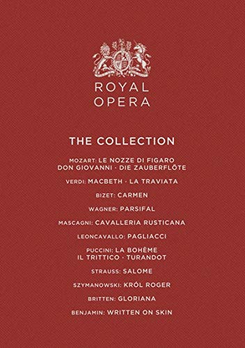 Red box set with gold discs and booklet, featuring opera scene on white background.