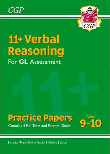 CGP 11+ Verbal Reasoning practice book cover for ages 9-10 with green background.