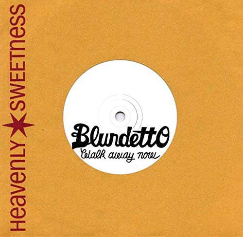 Orange vinyl record sleeve with white label, featuring "Blundetto" and "Walk away now" text.