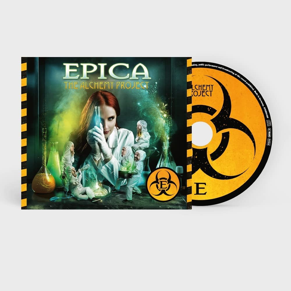 CD case with orange disc, biohazard symbol, and lab-themed cover art.