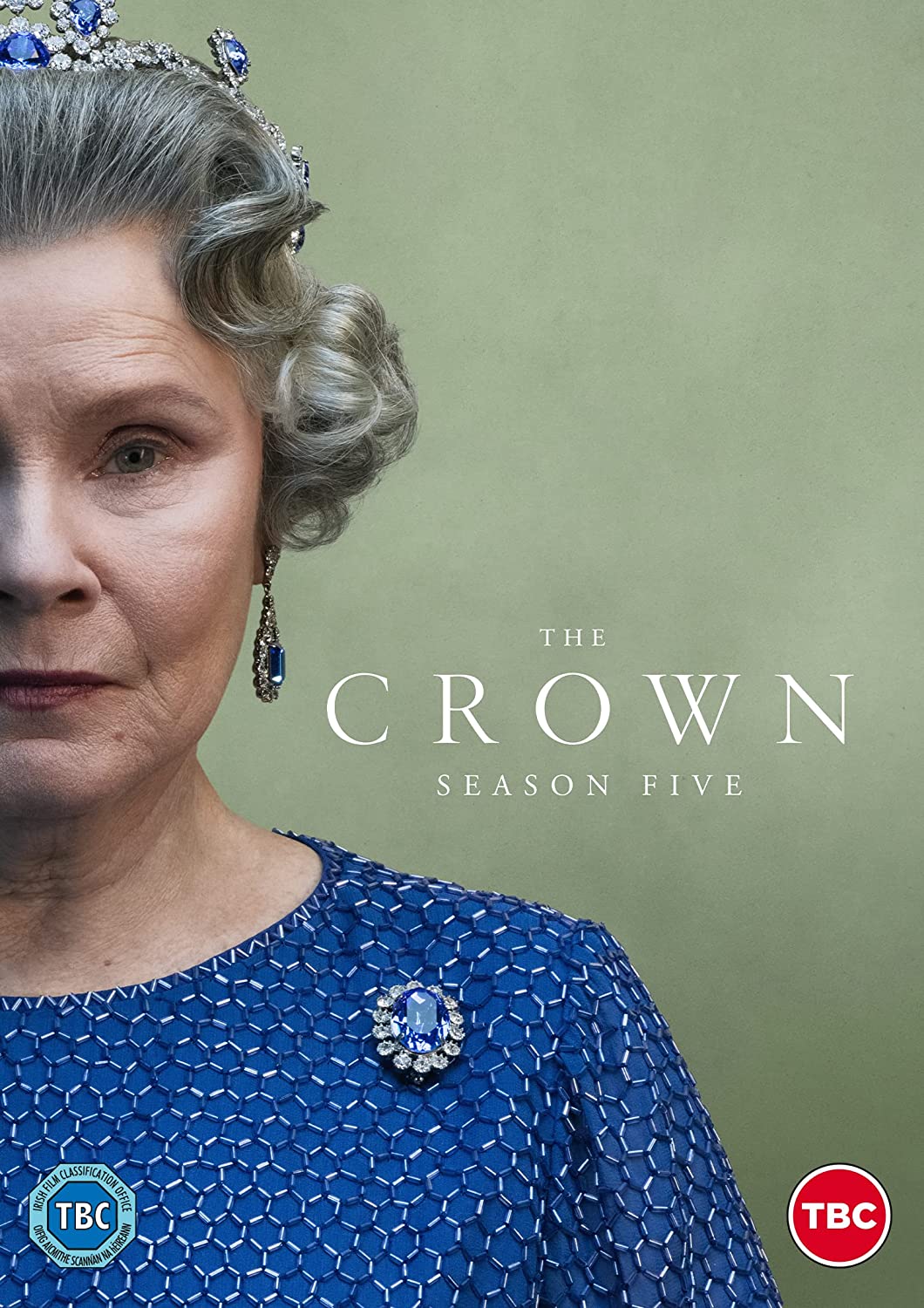 "The Crown Season 5" DVD cover featuring a regal woman in blue attire and crown.