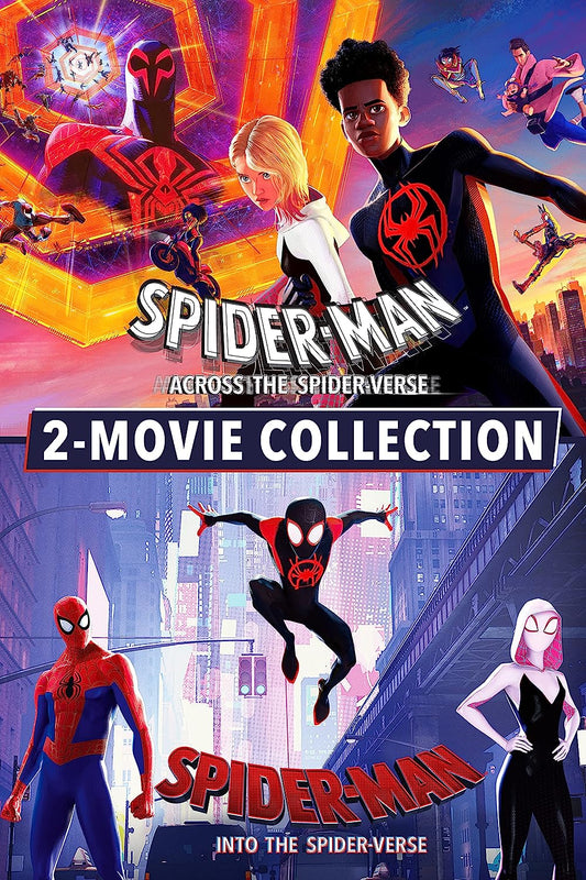 "Blu-ray cover featuring animated Spider-Man characters and cityscapes, labeled '2-MOVIE COLLECTION'."