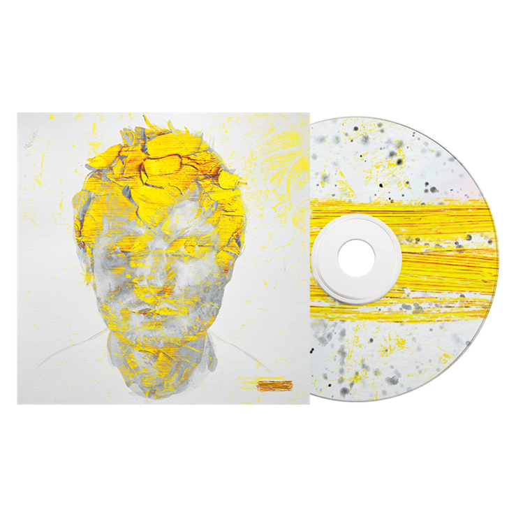 Ed Sheeran CD case and disc with abstract yellow and white portrait design.